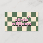 Retro Rosa grüne Farbe Groovy Checkered Funky Visitenkarte (Vorderseite)
