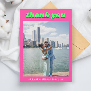 Retro Rosa & Grüne Hochzeit Dankeskarte