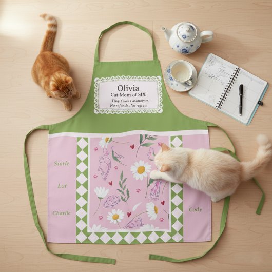 Retro Rosa Grüne Katzenmutter Personalisierte Schü Schürze