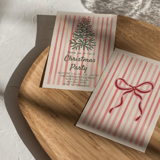 Retro Rosa Hand Drawn Weihnachtsbaum Party Einladung