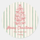 Retro Rosa Hand gezeichnete Bögen Baum Weihnachten Runder Aufkleber (Vorderseite)