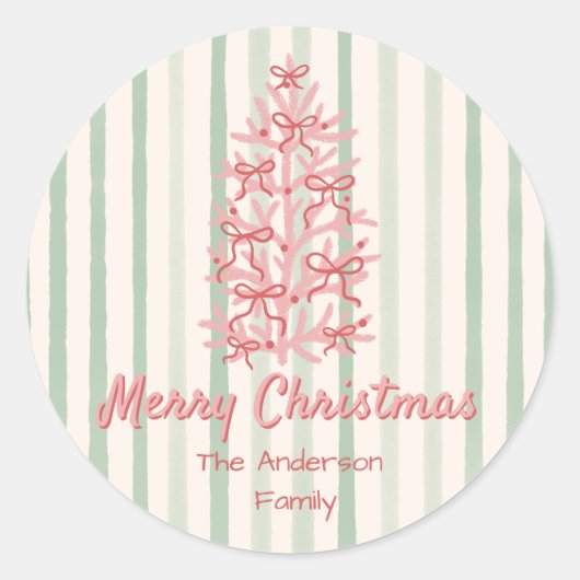 Retro Rosa Hand gezeichnete Bögen Baum Weihnachten Runder Aufkleber (Vorderseite)