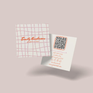 Retro-Rosa handgeschriebene groovige, girly QR-Cod Quadratische Visitenkarte
