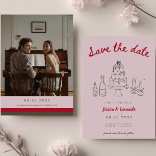 Retro Rosa Helle Funky Chic Moderne Foto-Hochzeit Save The Date