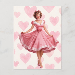 Retro-Rosa-Herzen-Romantik-Karte-Postkarte Feiertagspostkarte