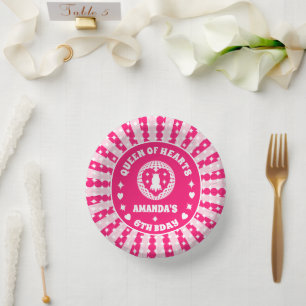 Retro Rosa Herzkönigin Geburtstag Pappteller