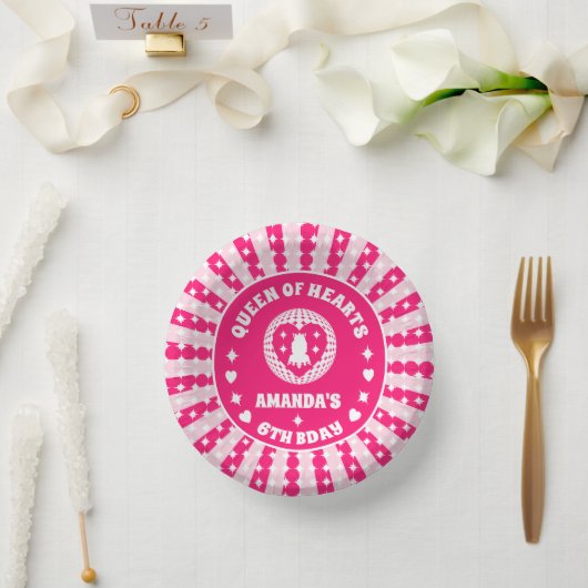 Retro Rosa Herzkönigin Geburtstag Pappteller (Hochzeit)