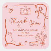 Retro rosa illustriertes Brautparty Quadratischer Aufkleber (Vorderseite)