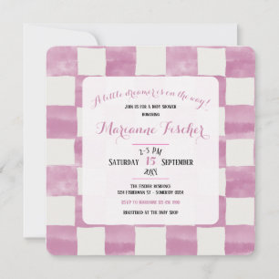 Retro-Rosa karierte Mädchen-Baby-Shower-Einladung