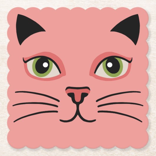 Retro Rosa Katze Untersetzer (Vorderseite)
