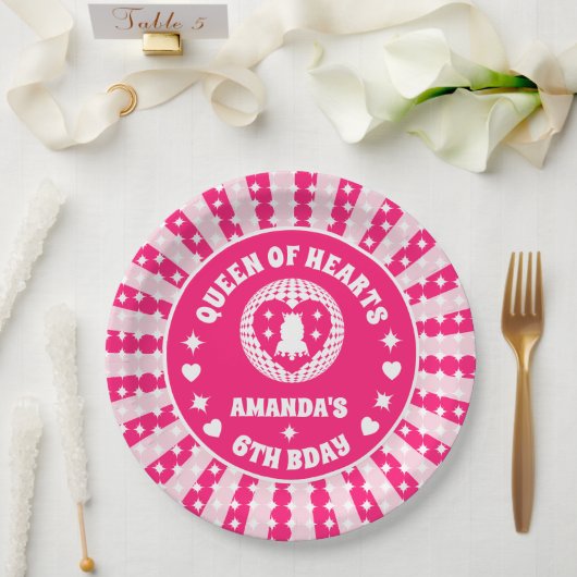 Retro Rosa Königin des Herzens Geburtstag Pappteller (Hochzeit)