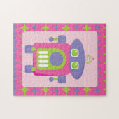 Retro Rosa, Lila und grüner Roboter mit Stangen Puzzle (Horizontal)