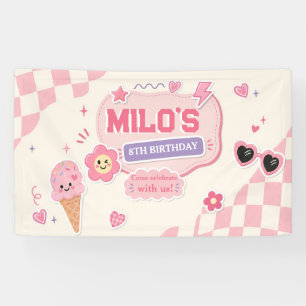 Retro-Rosa Mädchen-Geburtstag Banner