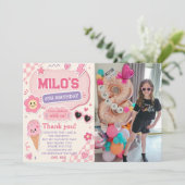 Retro-Rosa Mädchen-Geburtstag Einladung (Stehend Vorderseite)
