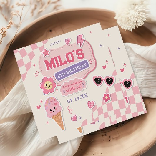 Retro Rosa Mädchen Geburtstag Serviette