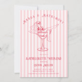 Retro Rosa Margs & Matrimone Bachelorette Einladung (Vorderseite)