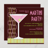Retro rosa Martini-Cocktail-Party Einladung (Vorne/Hinten)