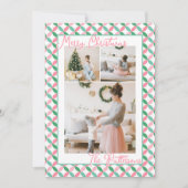 Retro Rosa & Mintgrün Muster 3 Foto Weihnachten (Vorderseite)