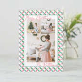 Retro Rosa & Mintgrün Muster 3 Foto Weihnachten (Stehend Vorderseite)