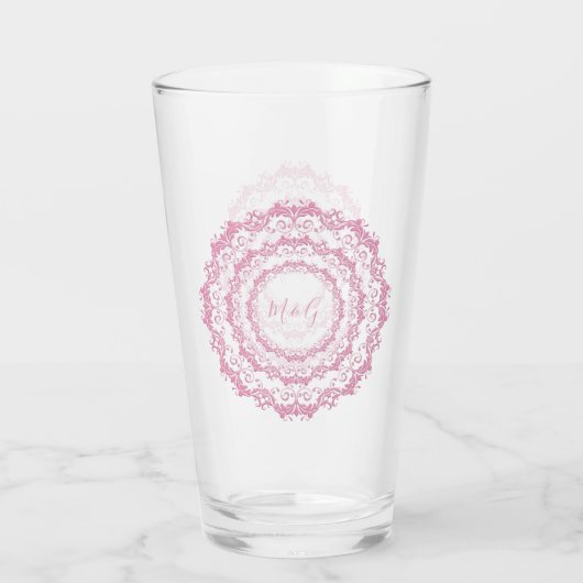 Retro rosa mit BlumenMandala. Monogramm Glas (Rückseite)