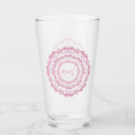 Retro rosa mit BlumenMandala. Monogramm Glas