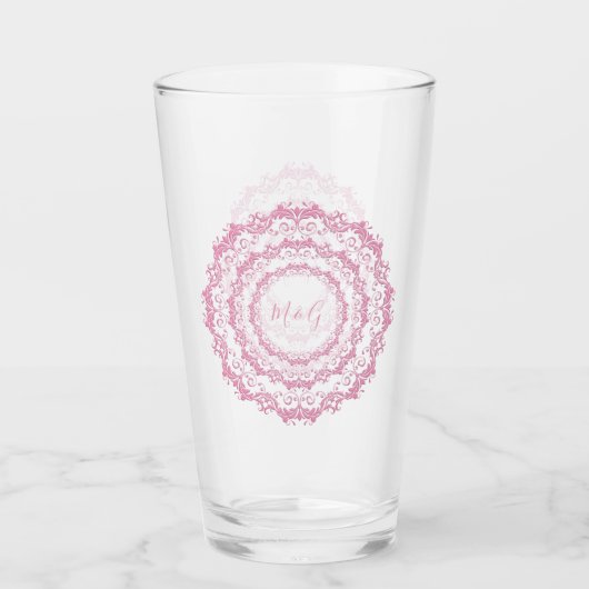 Retro rosa mit BlumenMandala. Monogramm Glas (Vorderseite)