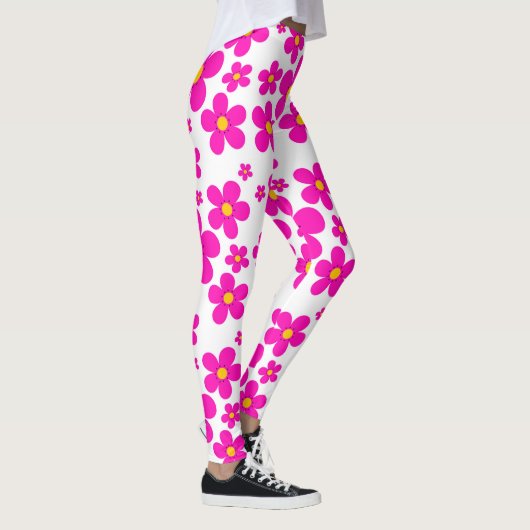 Retro rosa mit Blumenmuster Leggings (Rechts)
