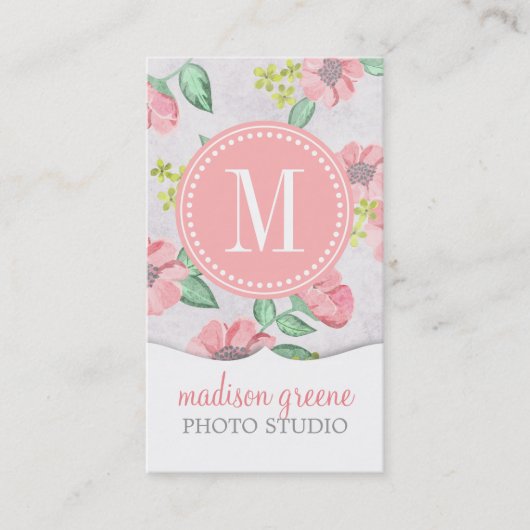 Retro rosa Mit Blumenwatercolor personalisiert Visitenkarte (Vorderseite)