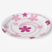 Retro-Rosa Moderne Blumen Mädchenparty Pappteller (Schrägansicht)