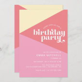 Retro-Rosa | Moderne Mädchen jeder Altersstufe Geb Einladung (Vorne/Hinten)