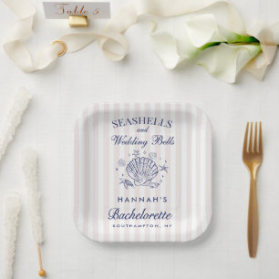 Retro Rosa Muscheln & Hochzeitsglocken Junggeselli Pappteller