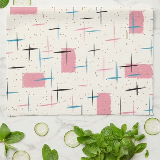 Retro rosa Muster-atomarGeschirrtuch Geschirrtuch (Gefaltet)