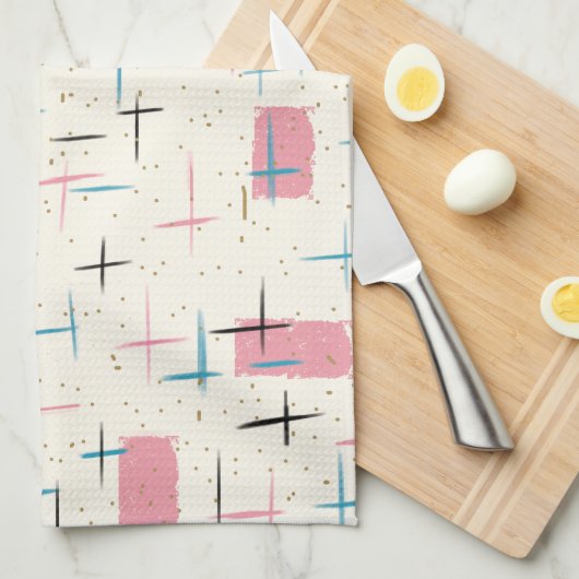 Retro rosa Muster-atomarGeschirrtuch Geschirrtuch (Viertel Falte)