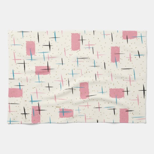 Retro rosa Muster-atomarGeschirrtuch Geschirrtuch (Horizontal)