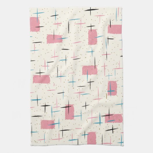 Retro rosa Muster-atomarGeschirrtuch Geschirrtuch (Vertikal)