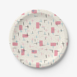 Retro rosa Muster-atomarPappteller Pappteller