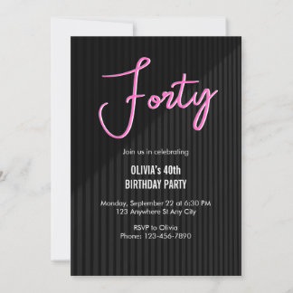 Retro Rosa Neon 40. Geburtstag Einladung