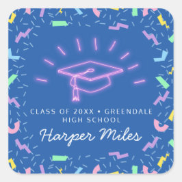 Retro rosa Neonhut aus den 80er Jahren Abschluss Quadratischer Aufkleber