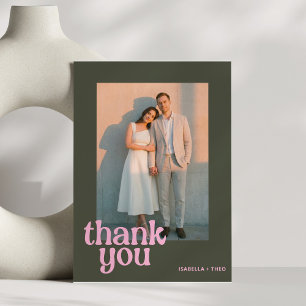 Retro-Rosa-Oliv-Foto-Bold-Groovy-Moderne-Hochzeit Dankeskarte