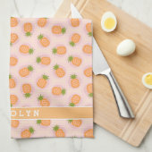 Retro rosa orange Ananas kopiert Monogramm Küchentuch (Viertel Falte)