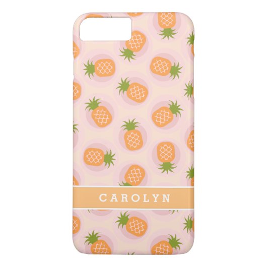 Retro rosa orange Ananasmuster Monogramm Case-Mate iPhone Hülle (Rückseite)