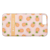 Retro rosa orange Ananasmuster Monogramm Case-Mate iPhone Hülle (Rückseite (Horizontal))