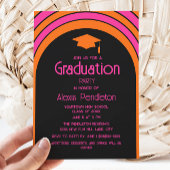 Retro Rosa Orange Arch High School Graduation Cap Einladung