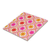 Retro Rosa Orange Blume auf Ogee Muster Fliese (Seite)