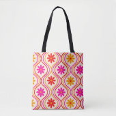 Retro Rosa Orange Blume auf Ogee Muster Tasche (Vorderseite)