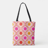 Retro Rosa Orange Blume auf Ogee Muster Tasche (Rückseite)