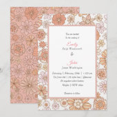 Retro Rosa orange Blumen Hochzeit Einladung (Vorne/Hinten)