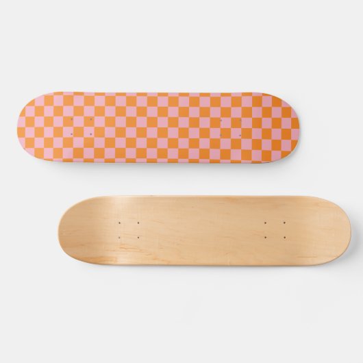 Retro Rosa Orange Checkerboard Skateboard (Horizontal)