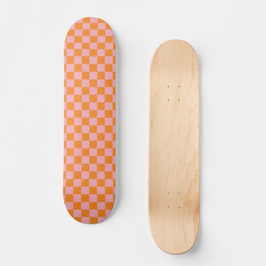 Retro Rosa Orange Checkerboard Skateboard (Vorderseite)