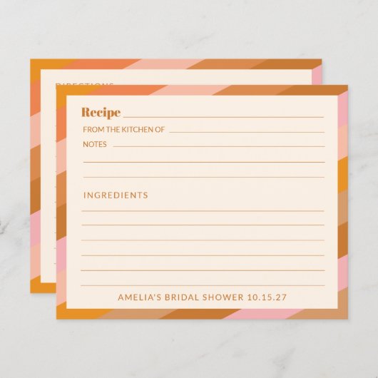 Retro Rosa Orange Custom Brautparty Rezept Card (Vorne/Hinten)